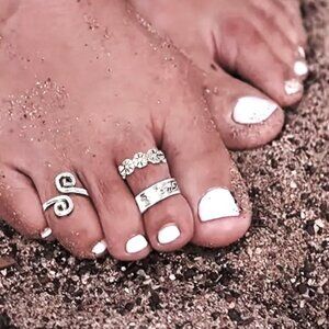 3 Toe Rings Foot Jewelry Minimalist Silver Adjustable Beach Summer Hippie Boho